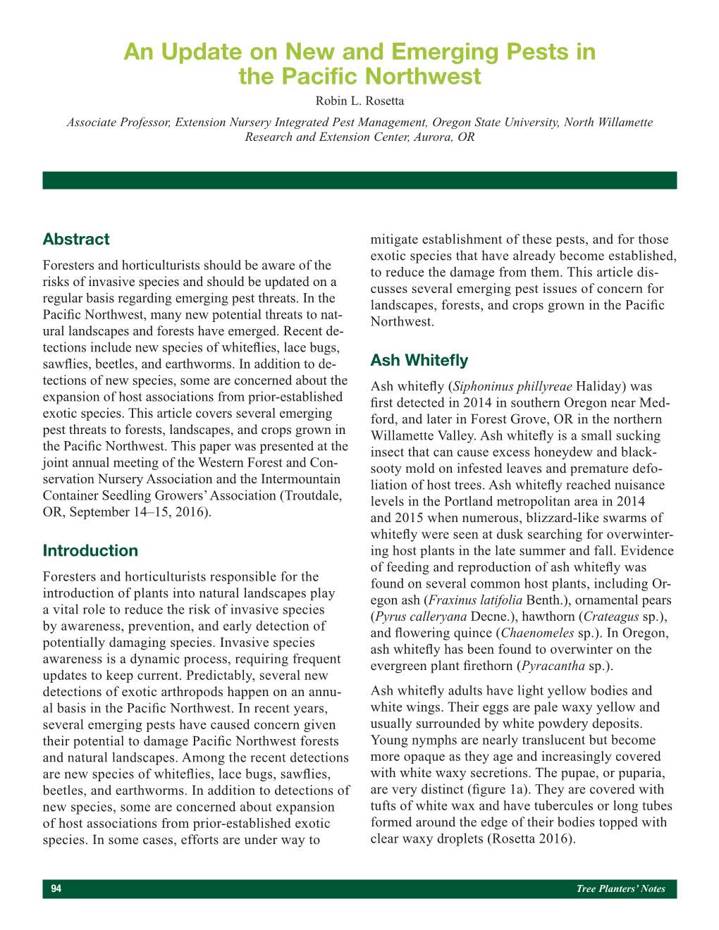 An Update on New and Emerging Pests in the Pacific Northwest Robin L