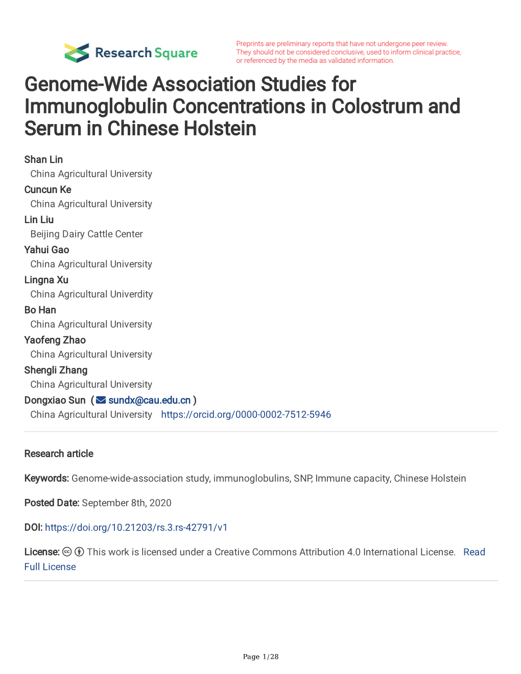 Genome-Wide Association Studies for Immunoglobulin Concentrations in Colostrum and Serum in Chinese Holstein