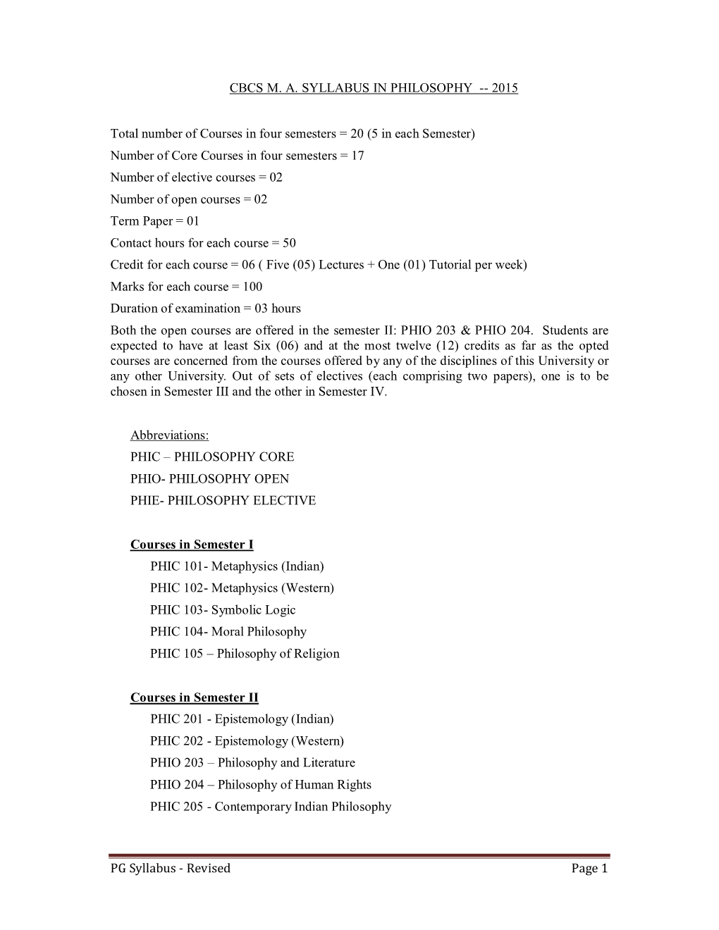 Revised Page 1 CBCS MA SYLLABUS in PHILOSOPHY