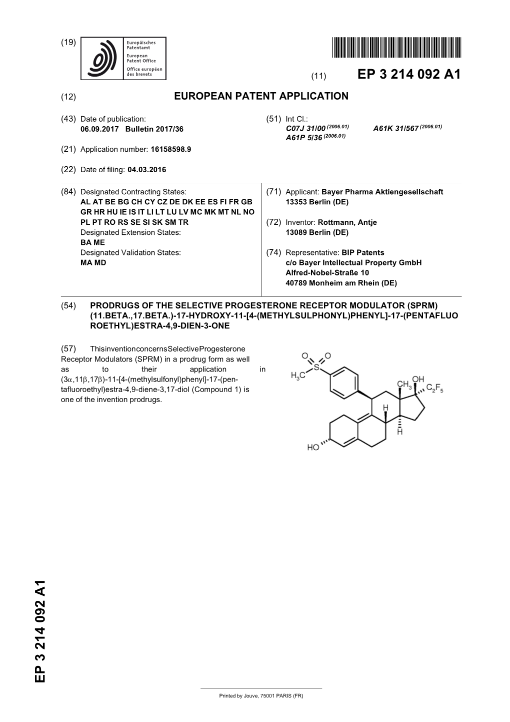 Prodrugs of the Selective Progesterone Receptor