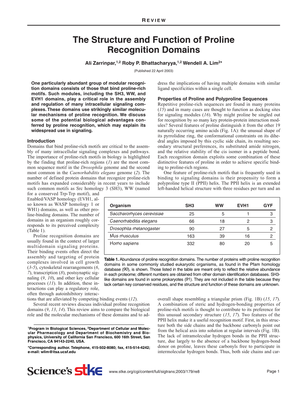 The Structure and Function of Proline Recognition Domains
