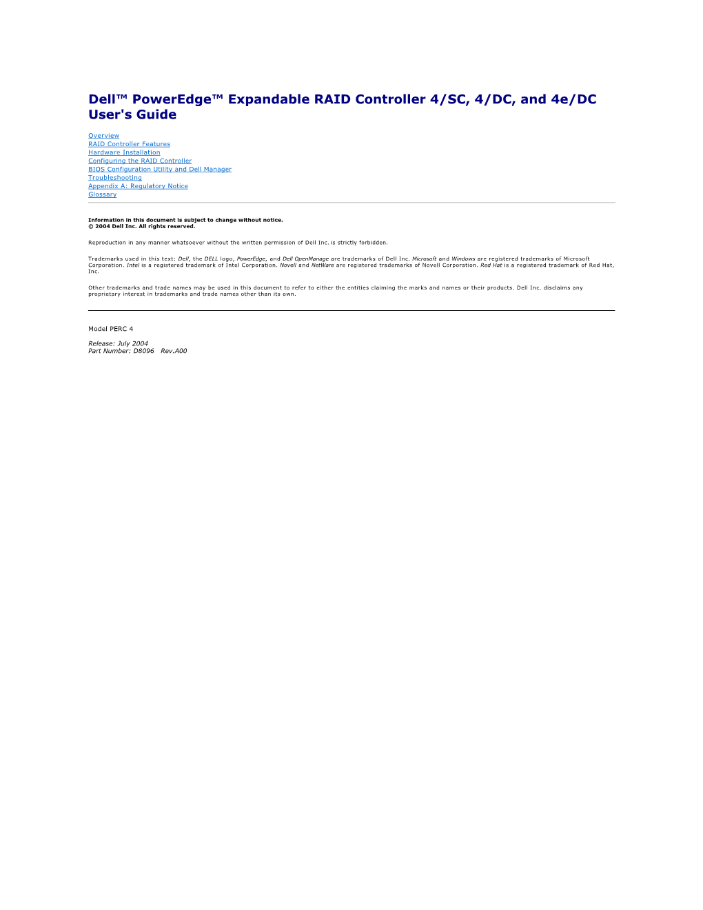 Dell Poweredge Expandable RAID Controller 4/SC, 4/DC, and 4E/DC User's Guide