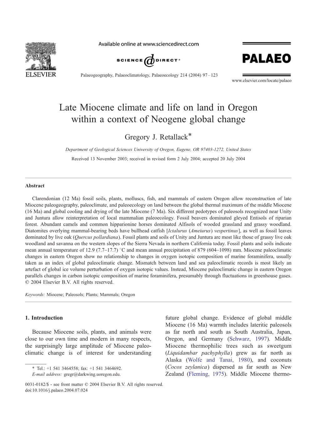 Late Miocene Climate and Life on Land in Oregon Within a Context of Neogene Global Change