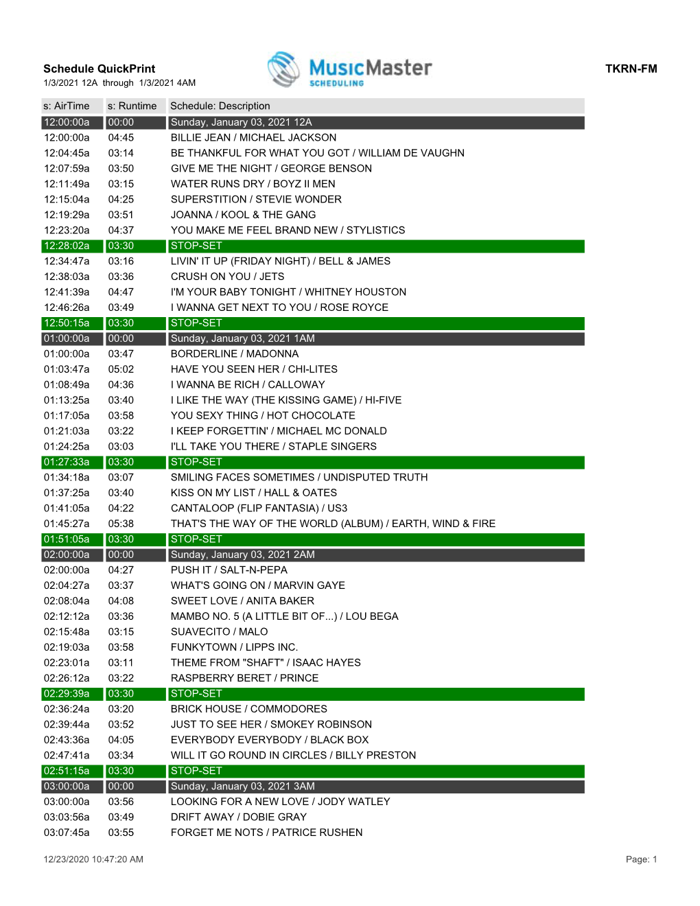 Schedule Quickprint TKRN-FM