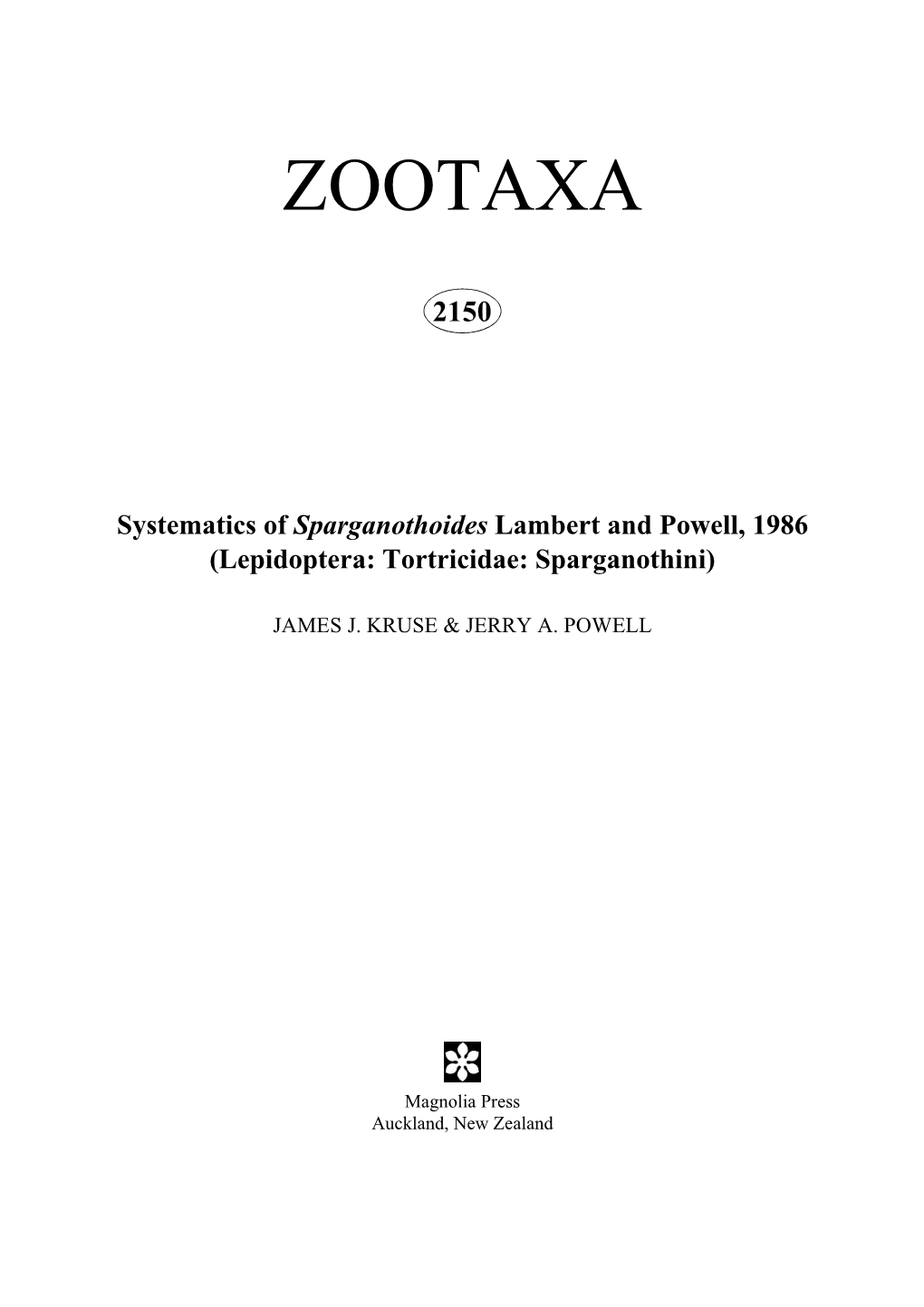 Zootaxa, Systematics of Sparganothoides Lambert and Powell, 1986