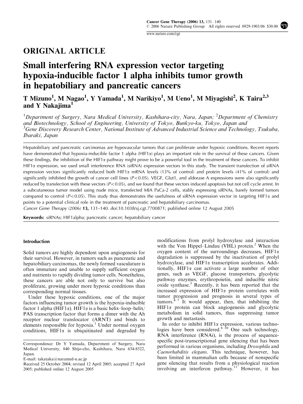 Small Interfering RNA Expression Vector Targeting Hypoxia-Inducible