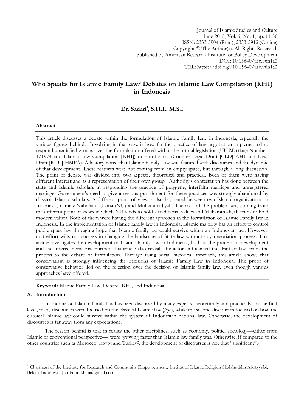 Who Speaks for Islamic Family Law? Debates on Islamic Law Compilation (KHI) in Indonesia