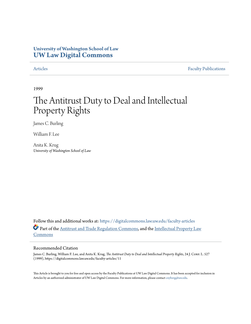 The Antitrust Duty to Deal and Intellectual Property Rights James C