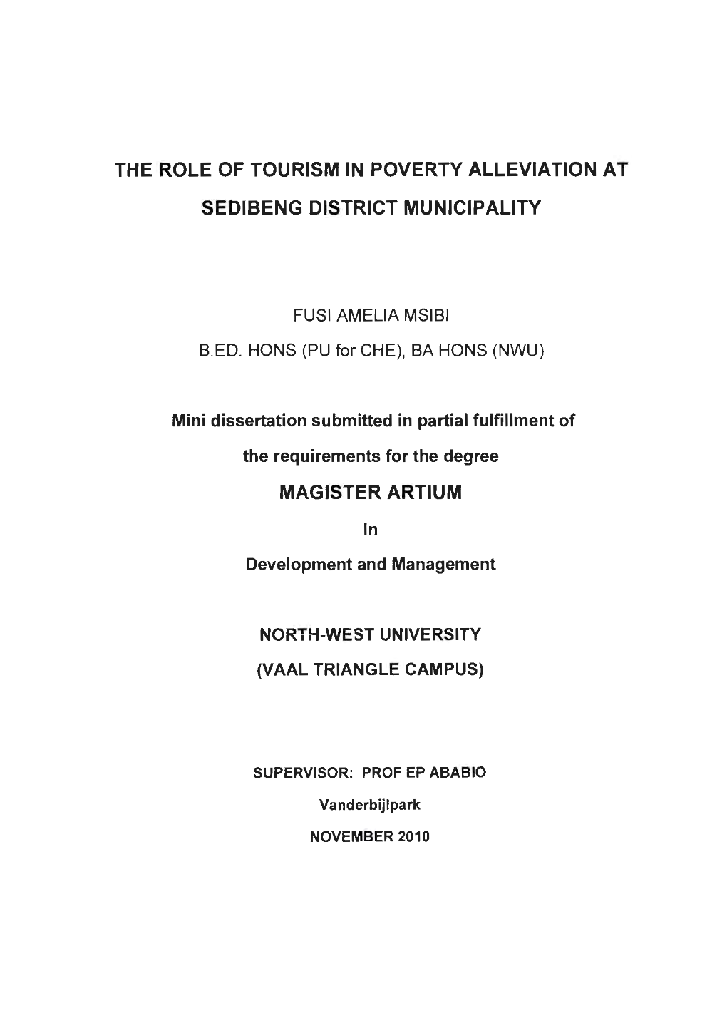 The Role of Tourism in Poverty Alleviation At