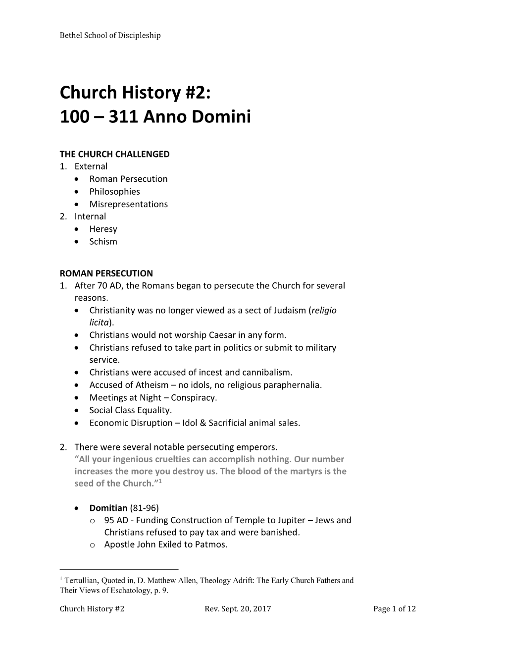 Church History #2: 100 – 311 Anno Domini