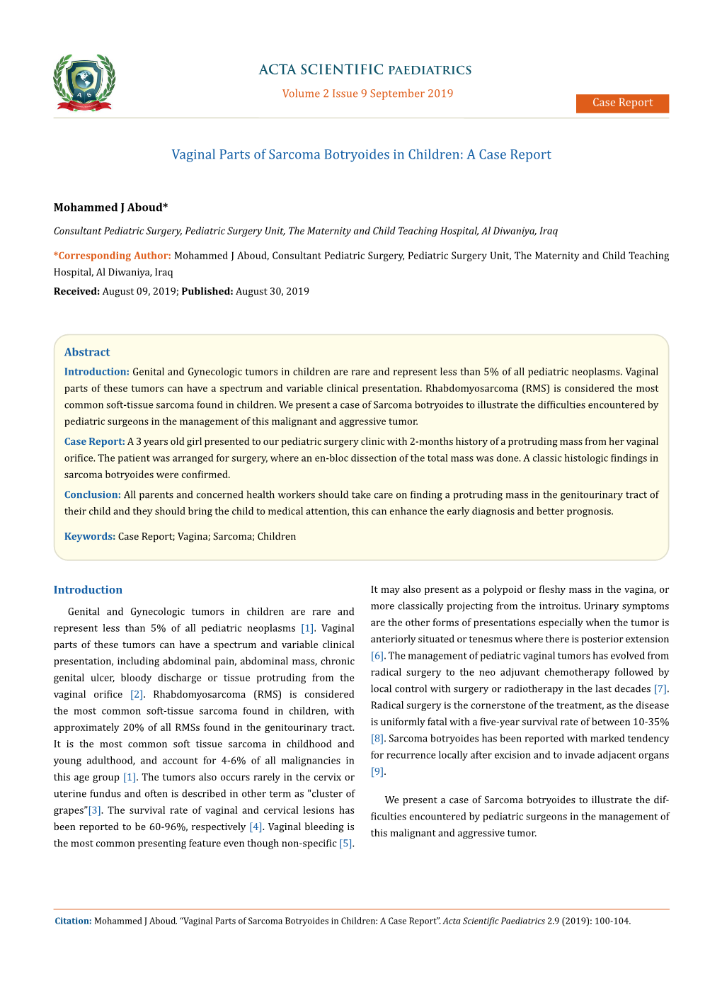 Vaginal Parts of Sarcoma Botryoides in Children: a Case Report