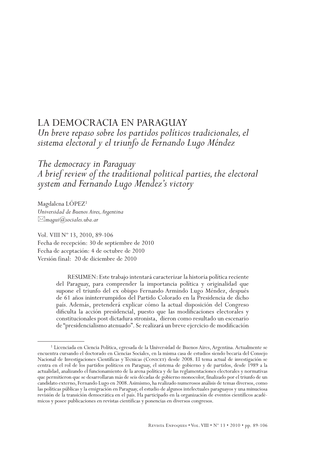 La Democracia En Paraguay