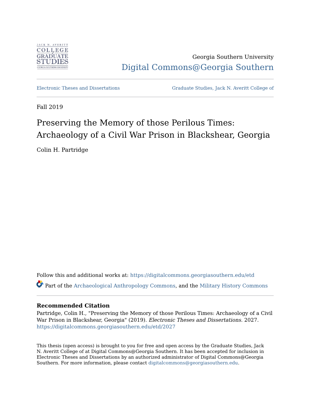 Archaeology of a Civil War Prison in Blackshear, Georgia