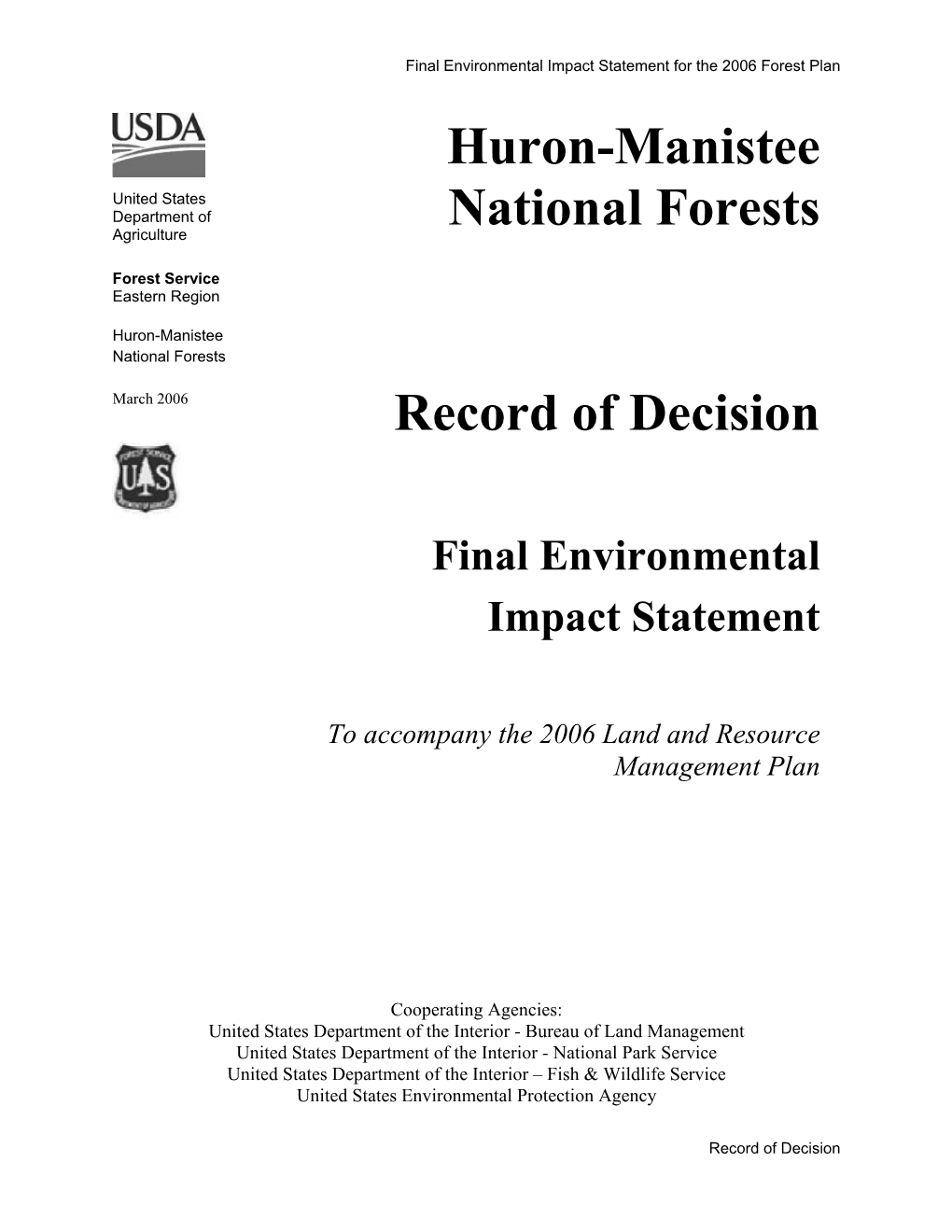 Huron-Manistee National Forests Record of Decision