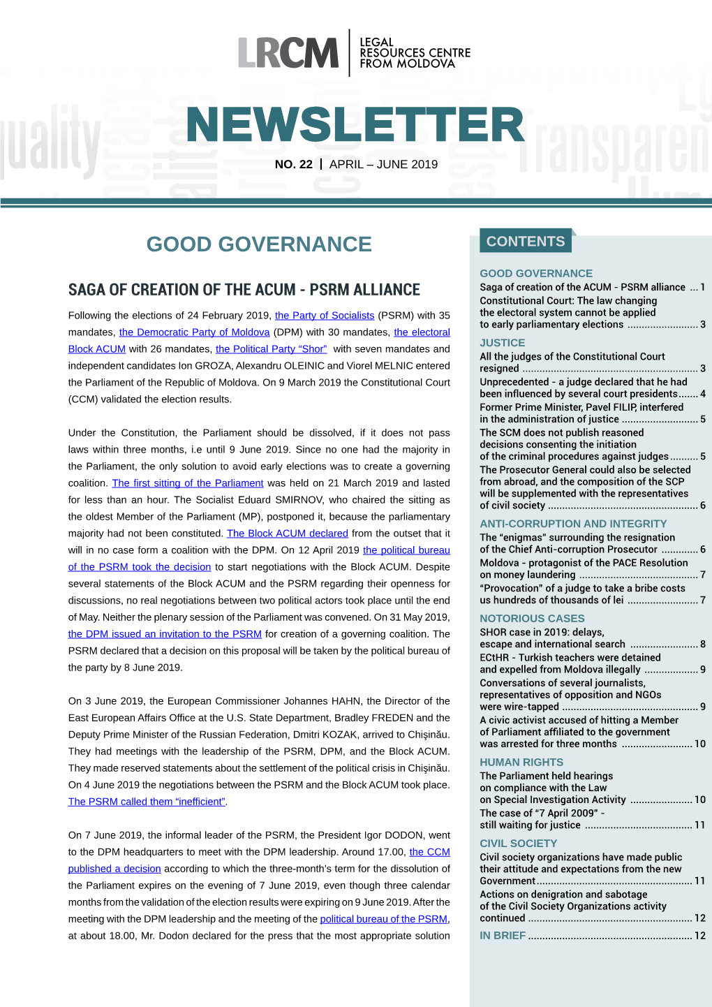 Good Governance Contents