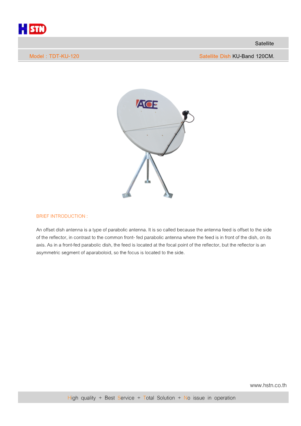 Satellite Model : TDT-KU-120 Satellite Dish KU-Band 120CM