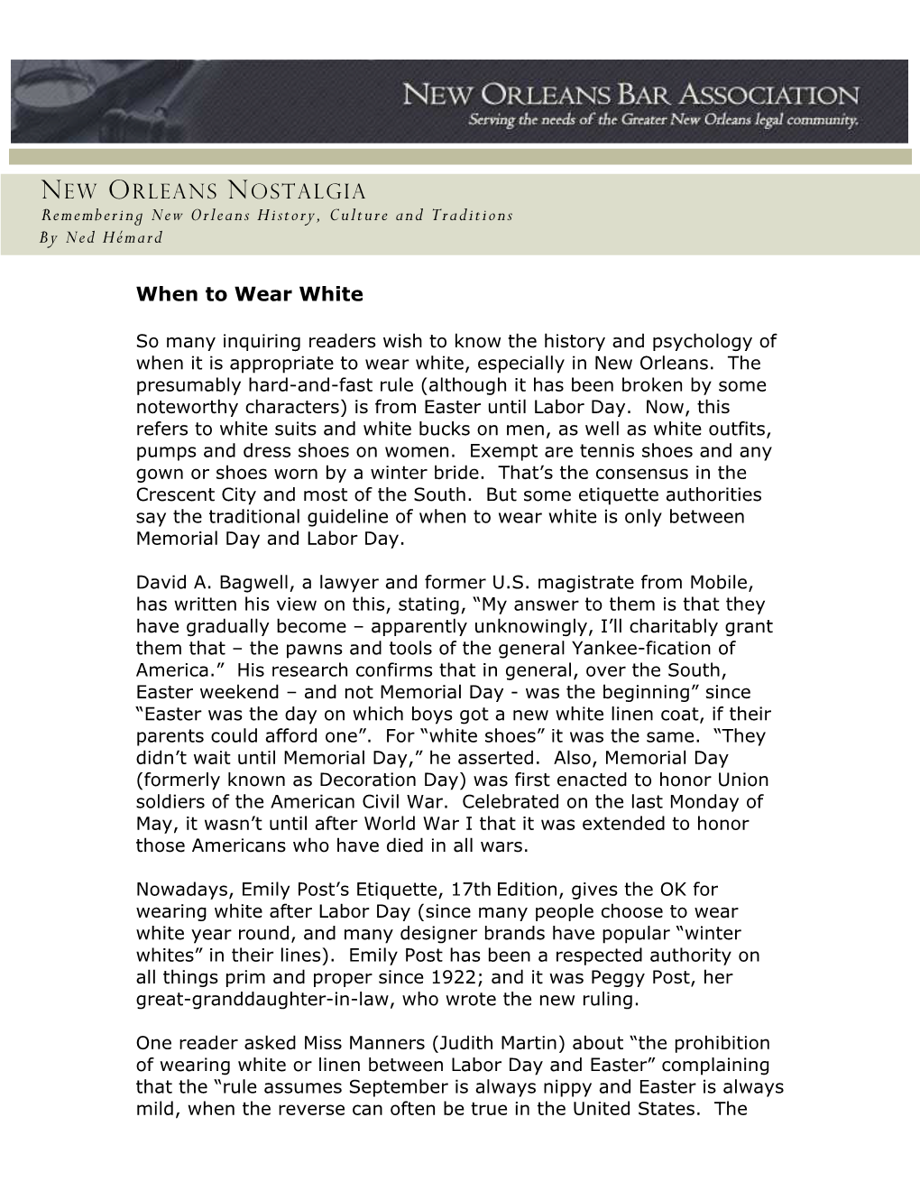 NEW ORLEANS NOSTALGIA Remembering New Orleans History, Culture and Traditions by Ned Hémard