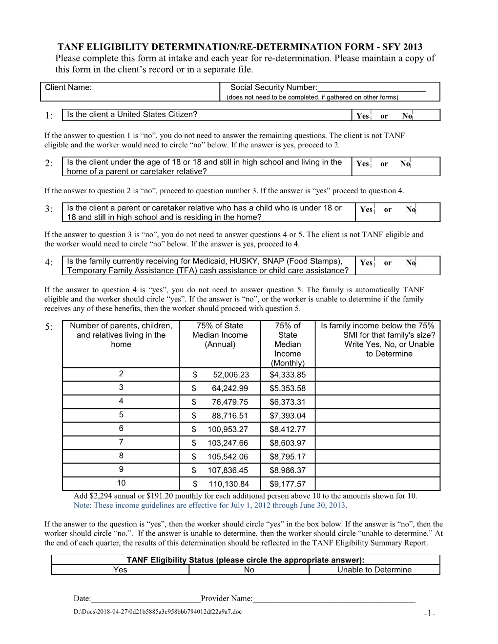 Dcf In-Home Provider Tanf Application