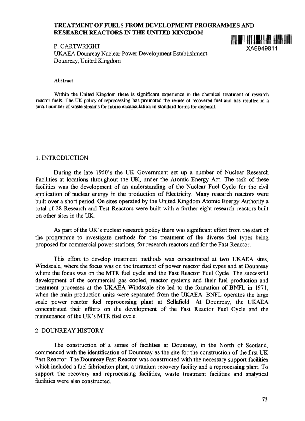 Treatment of Fuels from Development Programmes and Research Reactors in the United Kingdom