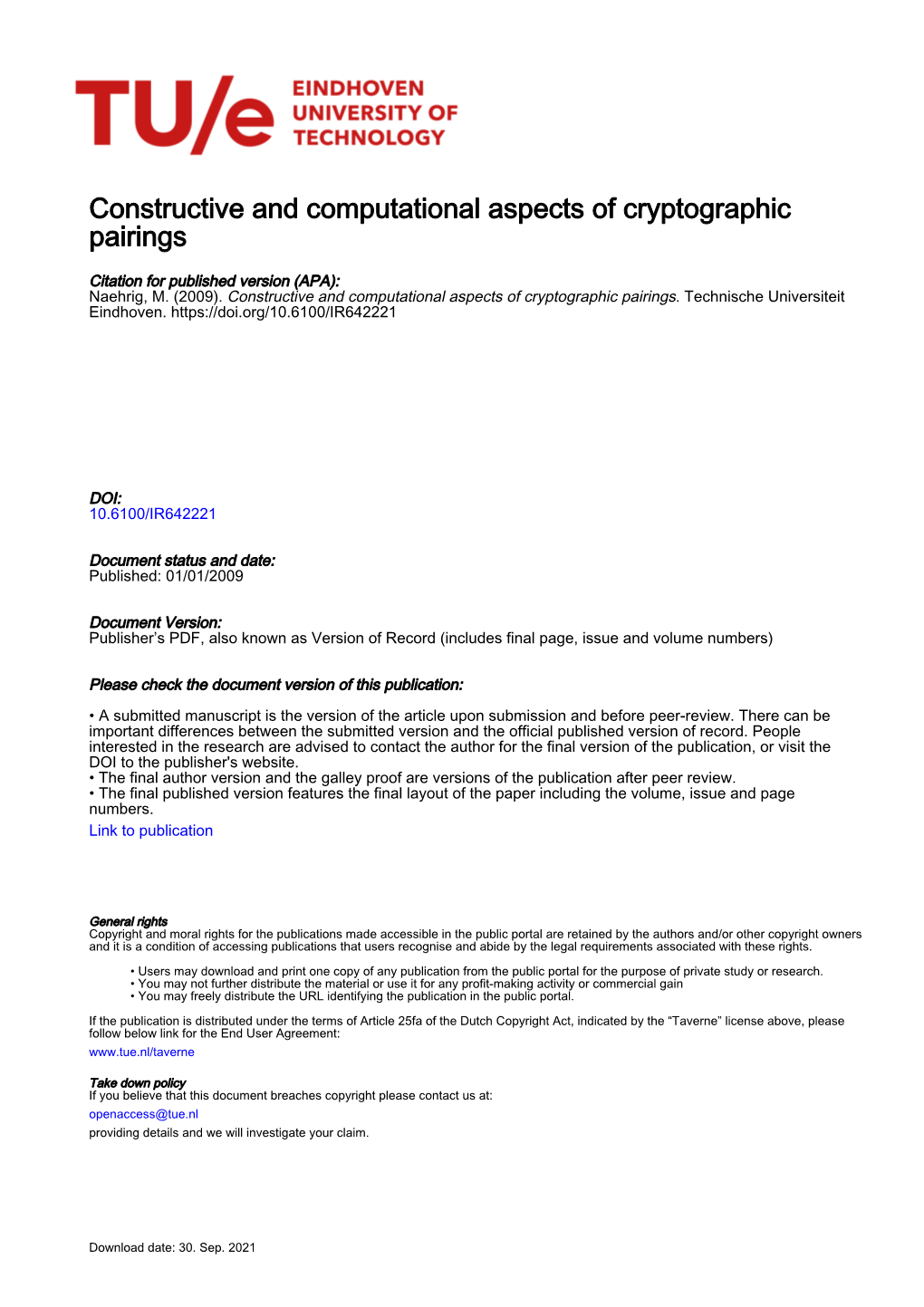 Constructive and Computational Aspects of Cryptographic Pairings