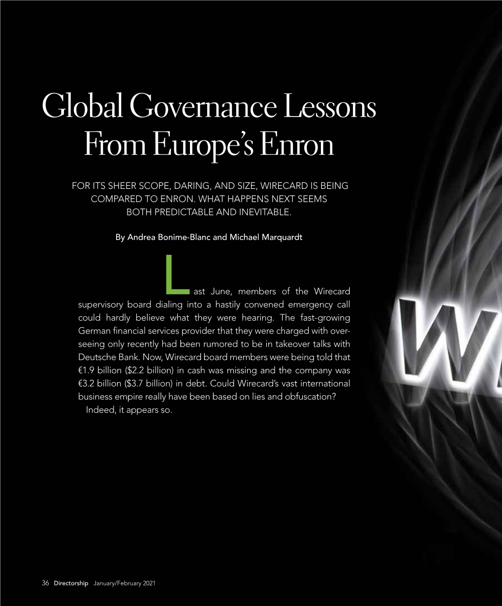Global Governance Lessons from Europe's Enron