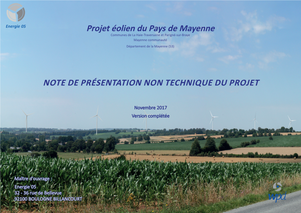 NOTE DE PRÉSENTATION NON TECHNIQUE DU PROJET Projet Éolien Du Pays De Mayenne