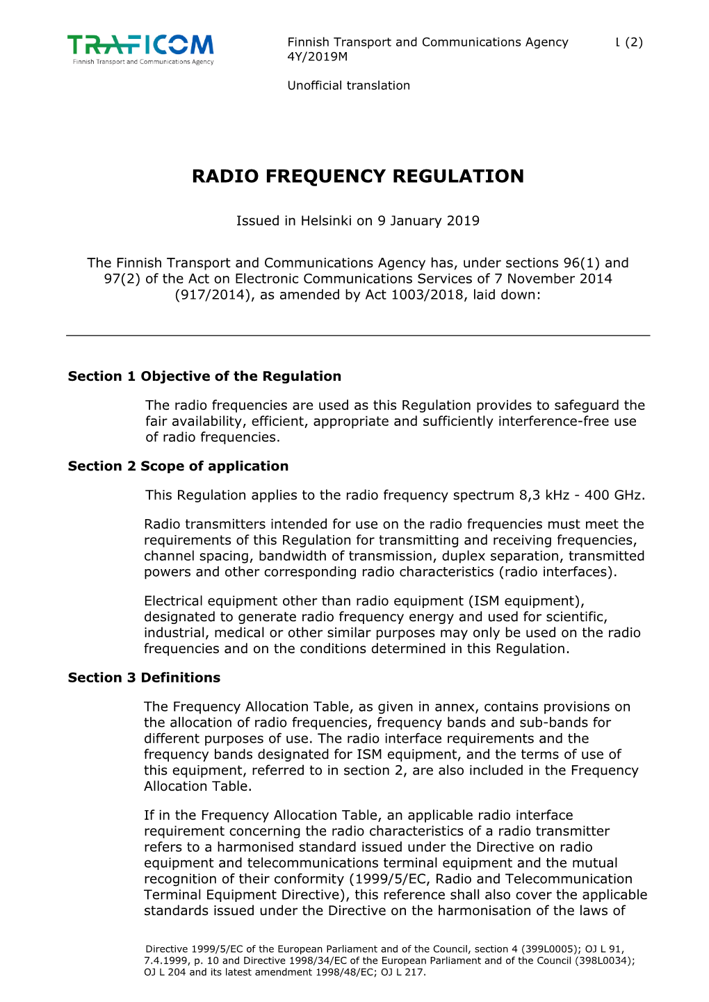 Radio Frequency Regulation