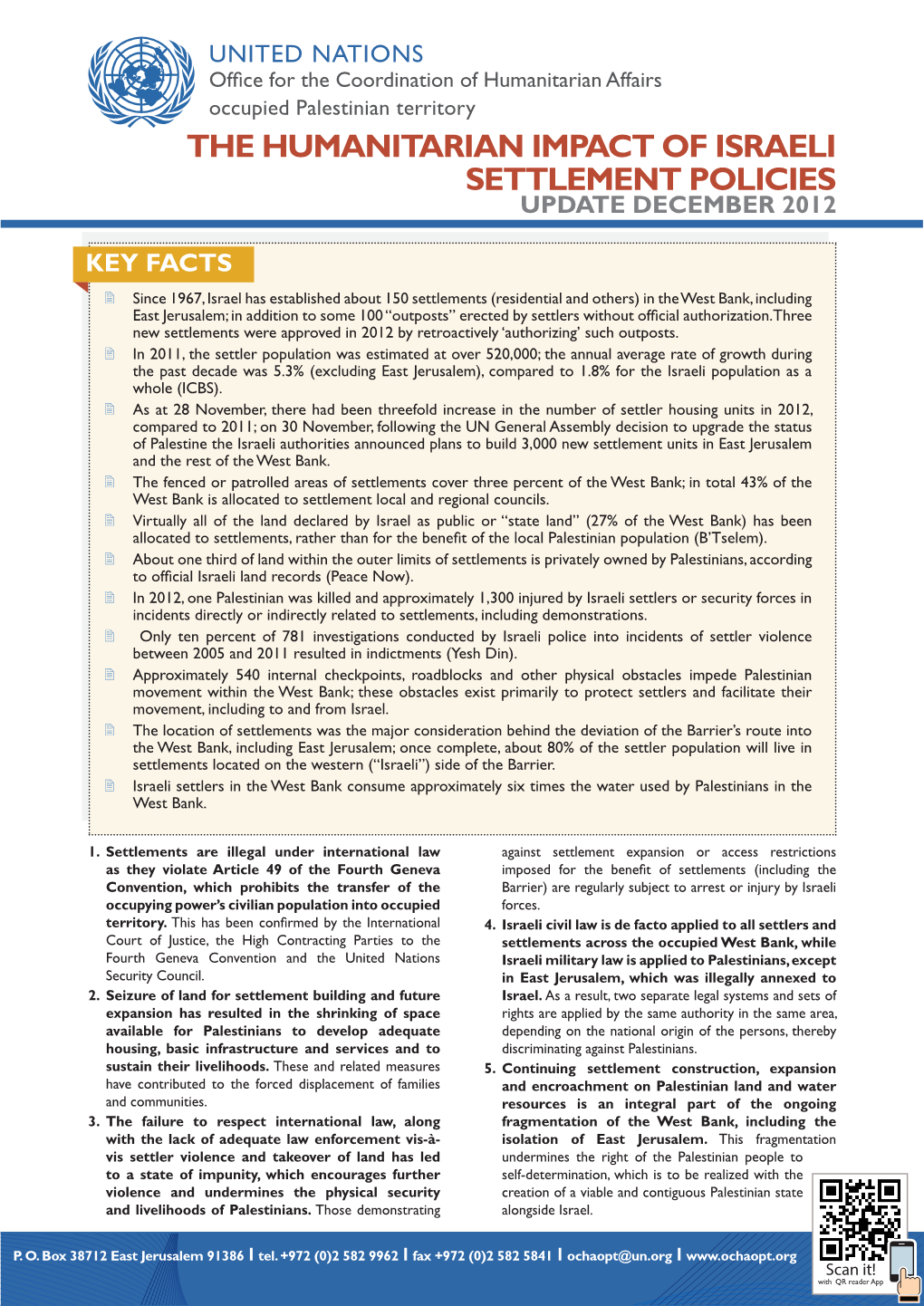 The Humanitarian Impact of Israeli Settlement Policies Update December 2012