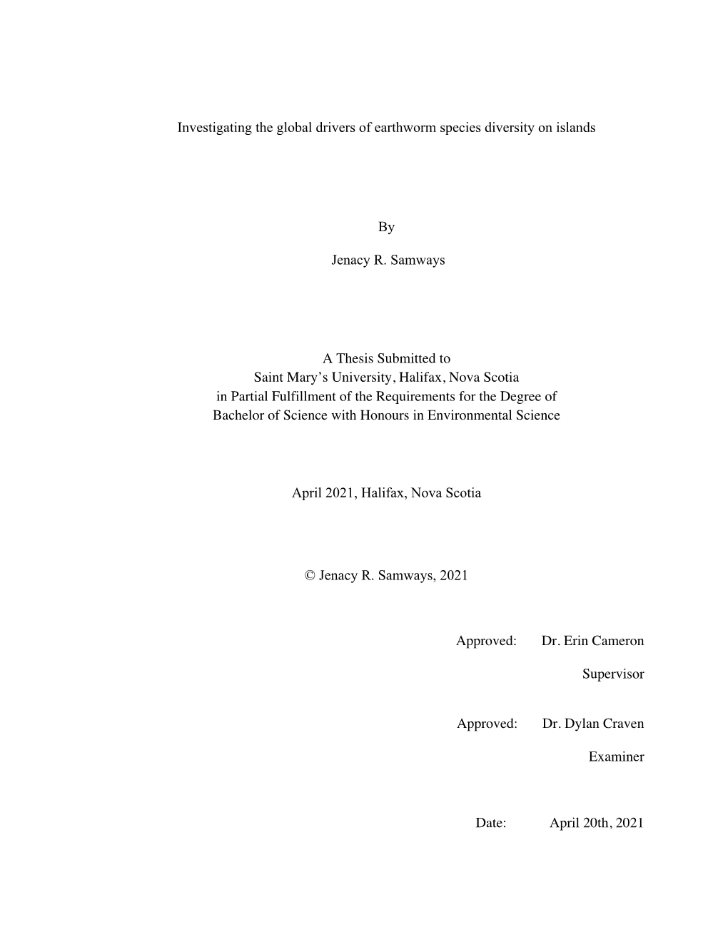 Investigating the Global Drivers of Earthworm Species Diversity on Islands