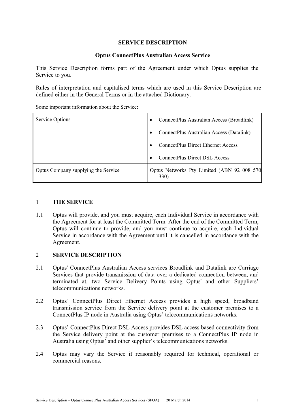 Optus Connectplus Australian Access Service