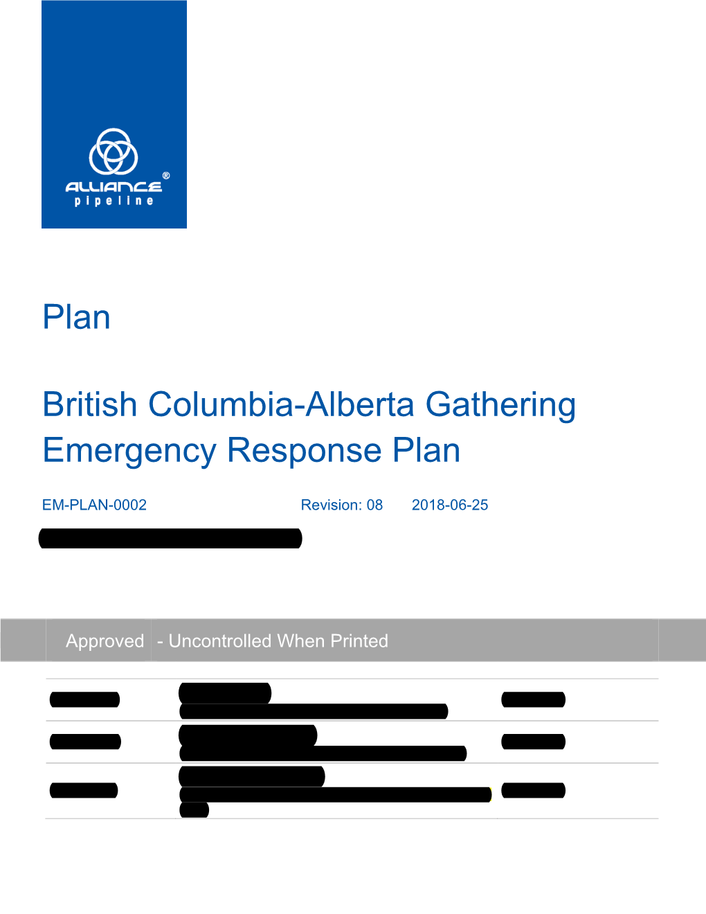 British Columbia-Alberta Gathering Emergency Response Plan