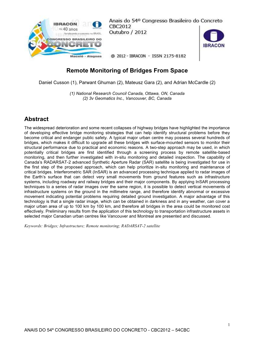 Remote Monitoring of Bridges from Space Abstract