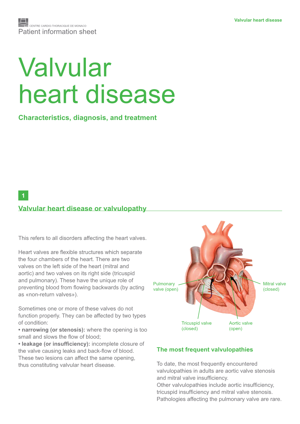 Valvular Heart Disease CENTRE CARDIO-THORACIQUE DE MONACO Patient Information Sheet Valvular Heart Disease Characteristics, Diagnosis, and Treatment