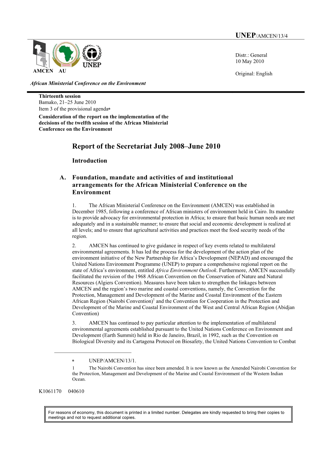 Report of the Secretariat July 2008–June 2010