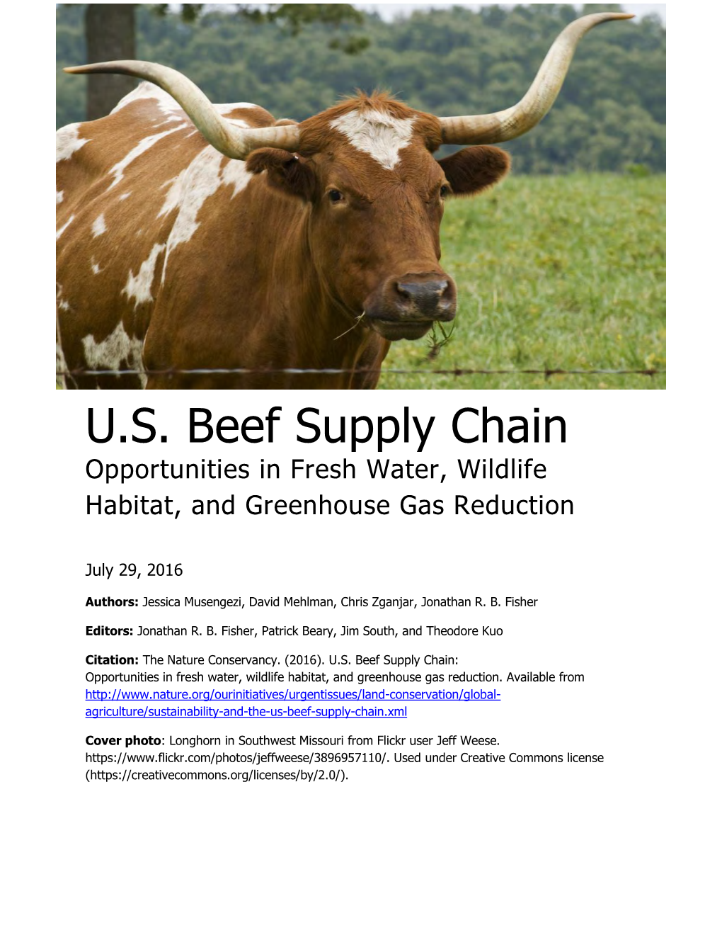 U.S. Beef Supply Chain Opportunities in Fresh Water, Wildlife Habitat, and Greenhouse Gas Reduction