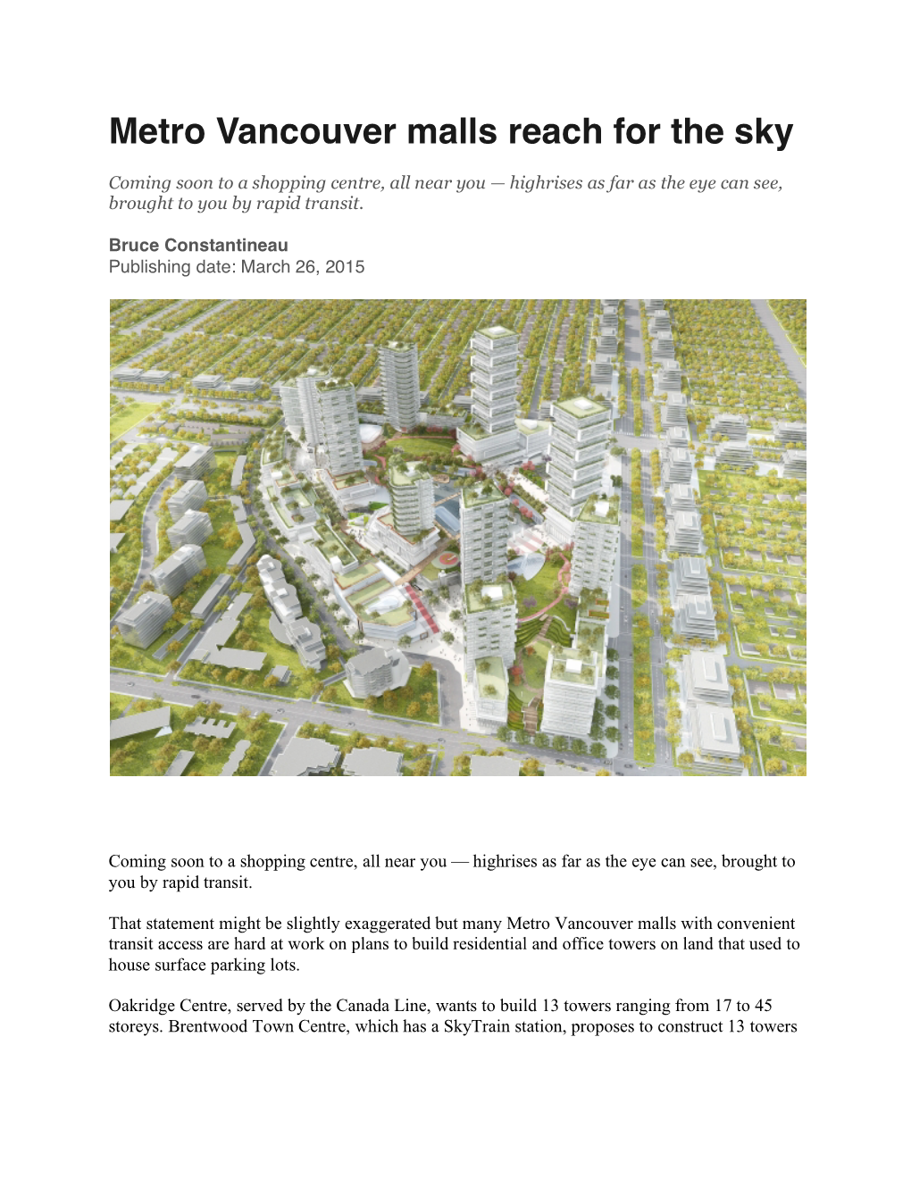 Metro Vancouver Malls Reach for the Sky