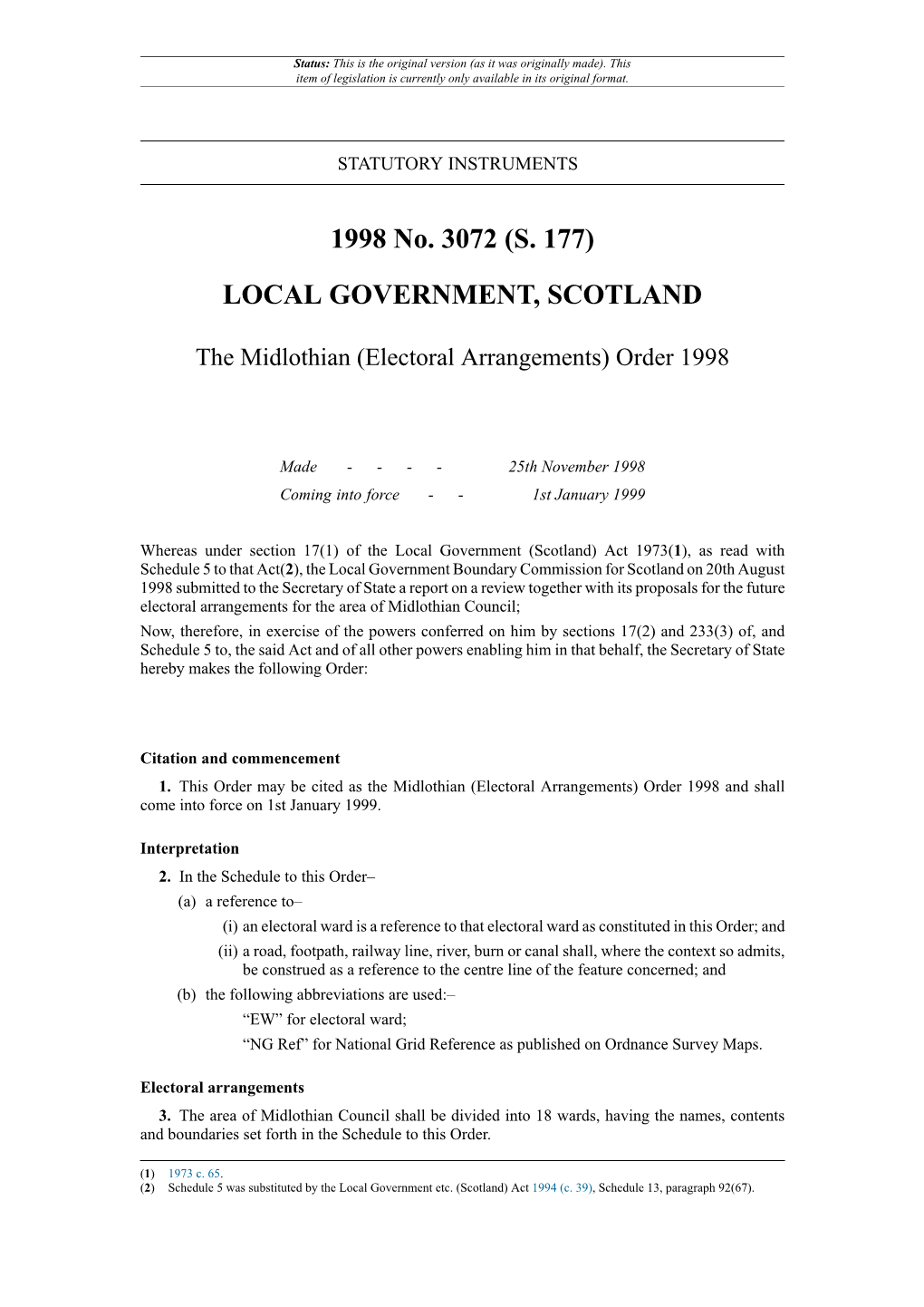 (Electoral Arrangements) Order 1998