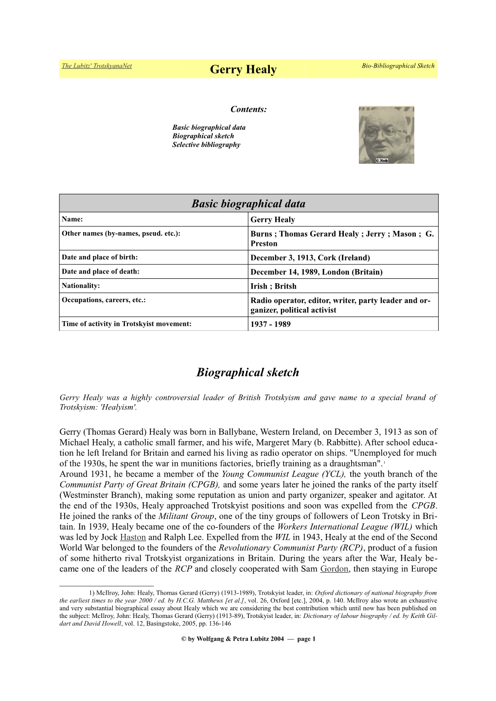 Healy Bio-Bibliographical Sketch