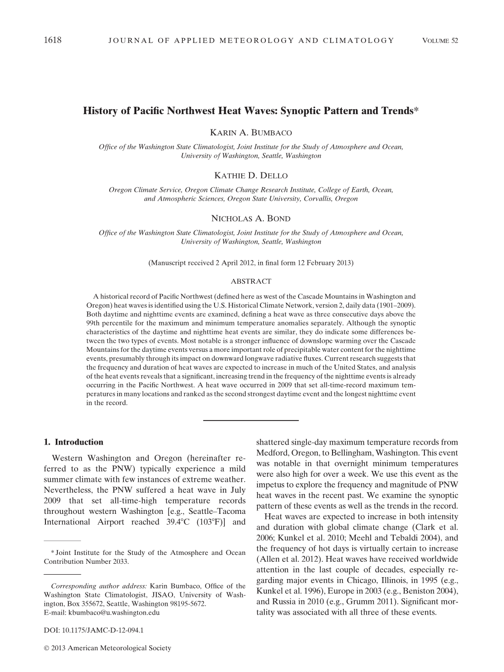 History of Pacific Northwest Heat Waves: Synoptic Pattern and Trends