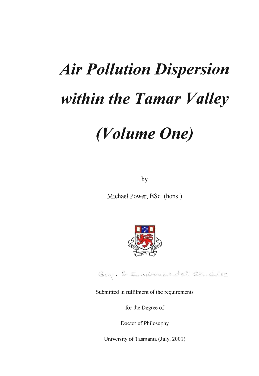 Air Pollution Dispersion Within the Tamar Valley