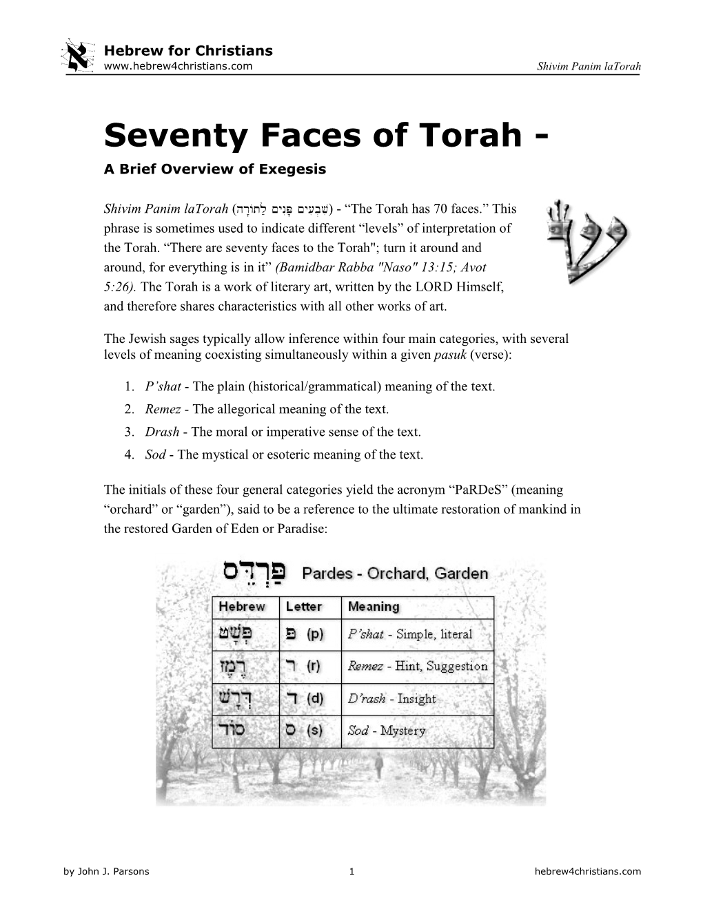 Seventy Faces of Torah - a Brief Overview of Exegesis