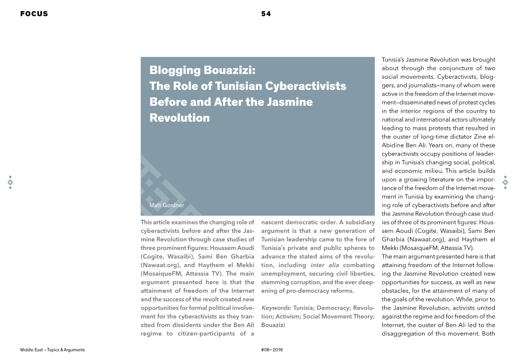 Blogging Bouazizi: the Role of Tunisian Cyberactivists Before And