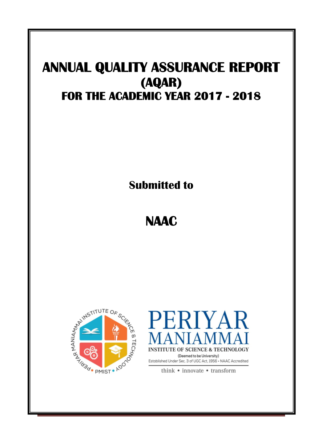 Annual Quality Assurance Report (Aqar) for the Academic Year 2017 - 2018