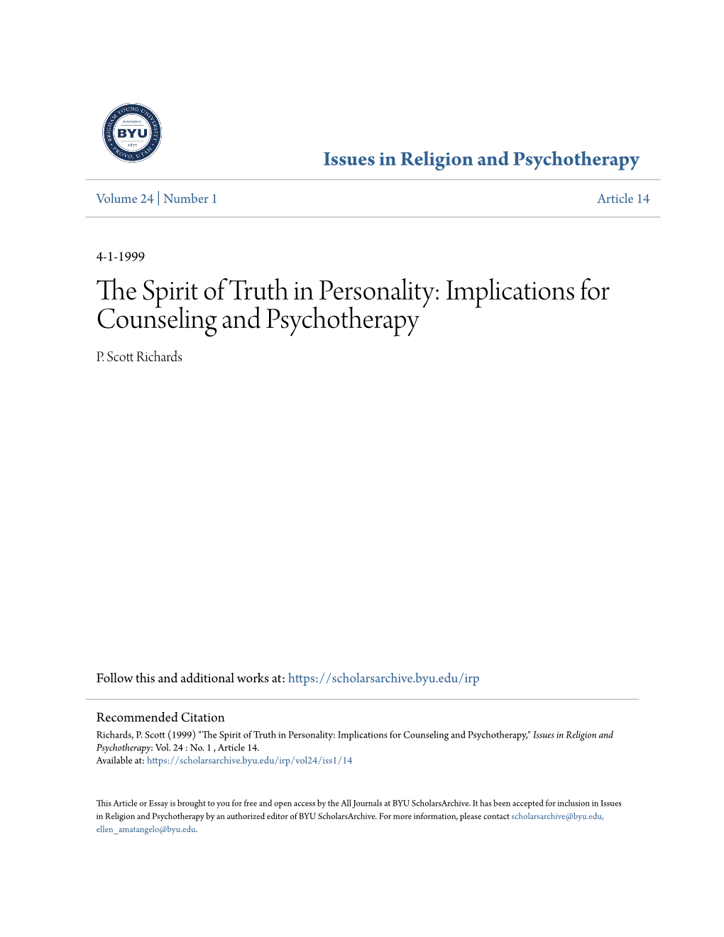 Implications for Counseling and Psychotherapy P