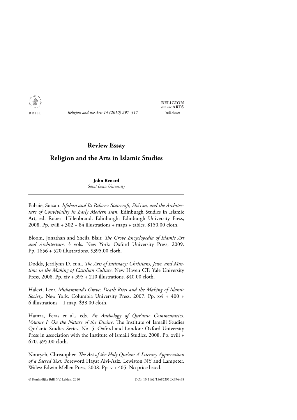 Review Essay Religion and the Arts in Islamic Studies