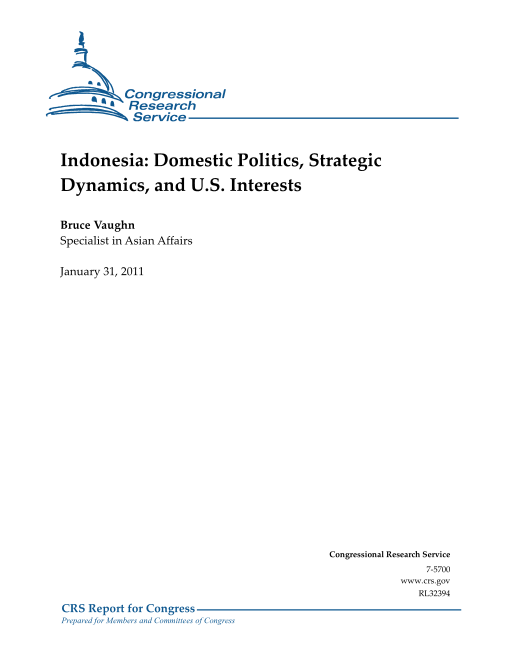 Indonesia: Domestic Politics, Strategic Dynamics, and U.S. Interests