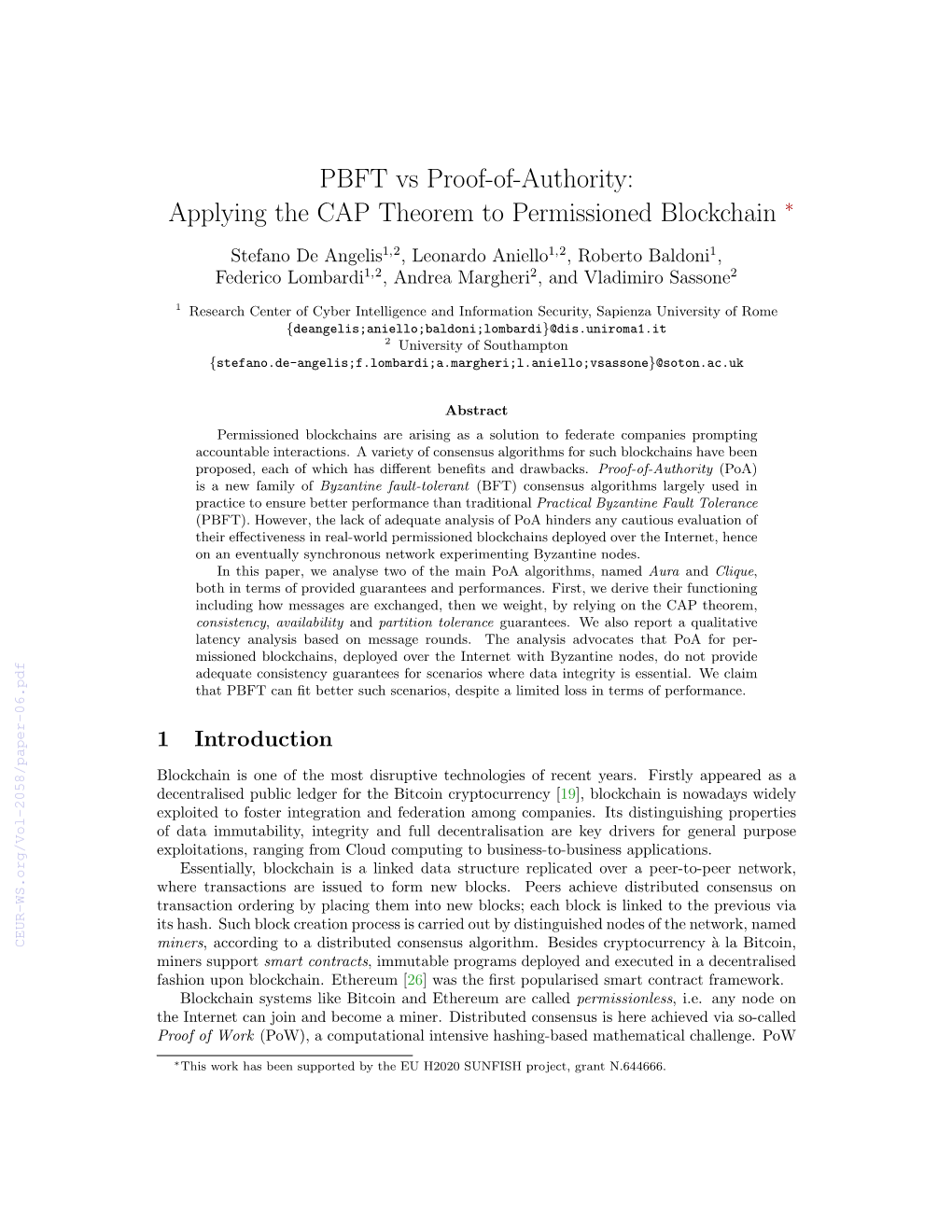 PBFT Vs Proof-Of-Authority: Applying the CAP Theorem to Permissioned Blockchain ∗