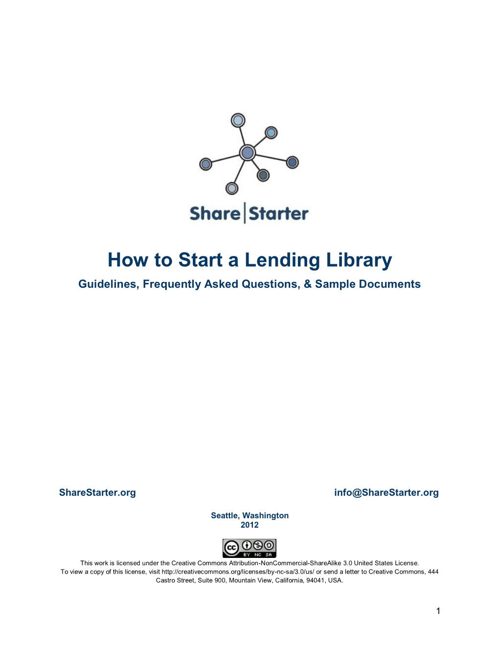 How to Start a Lending Library Guidelines, Frequently Asked Questions, & Sample Documents