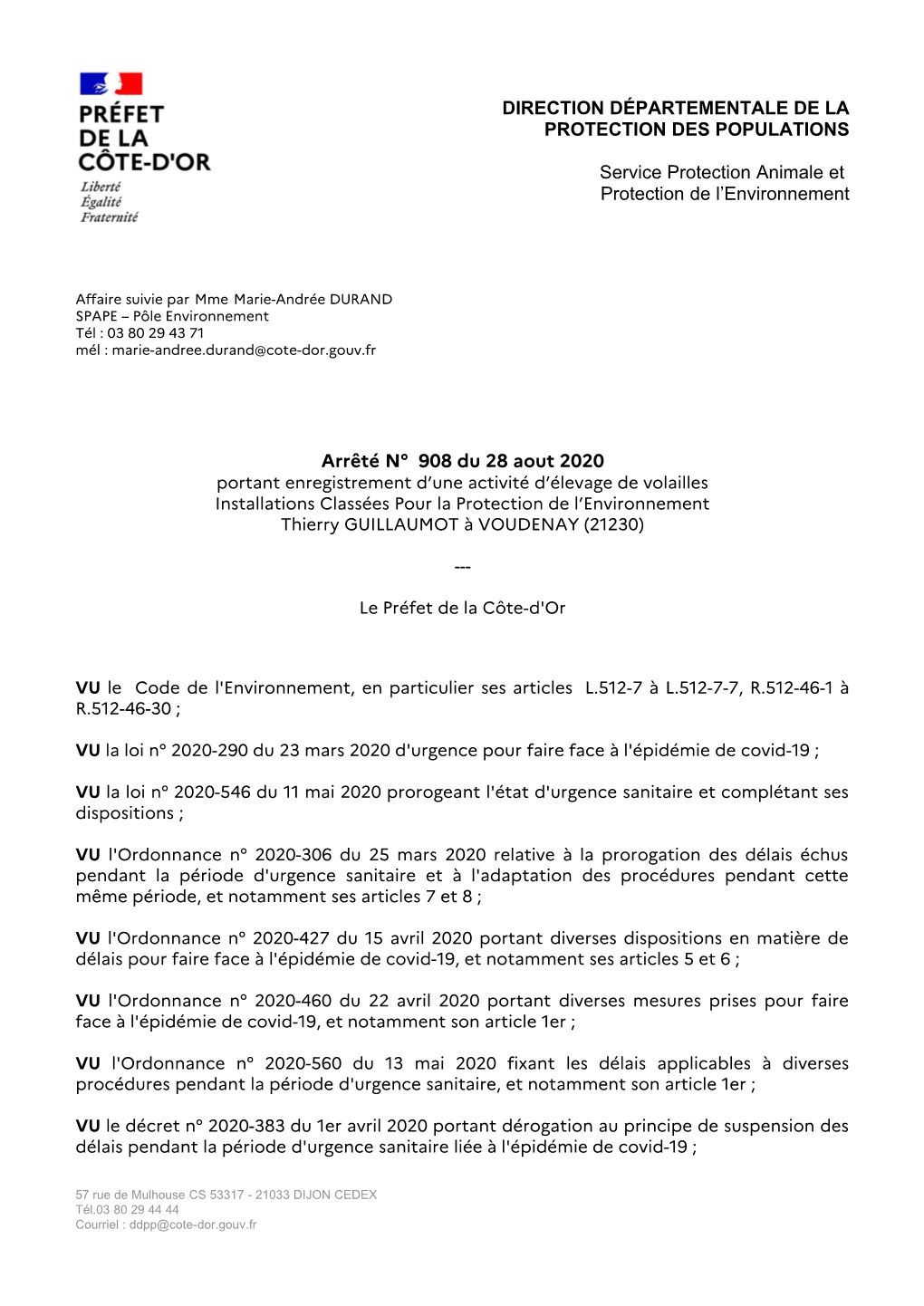 Arrêté N° 908 Du 28 Aout 2020