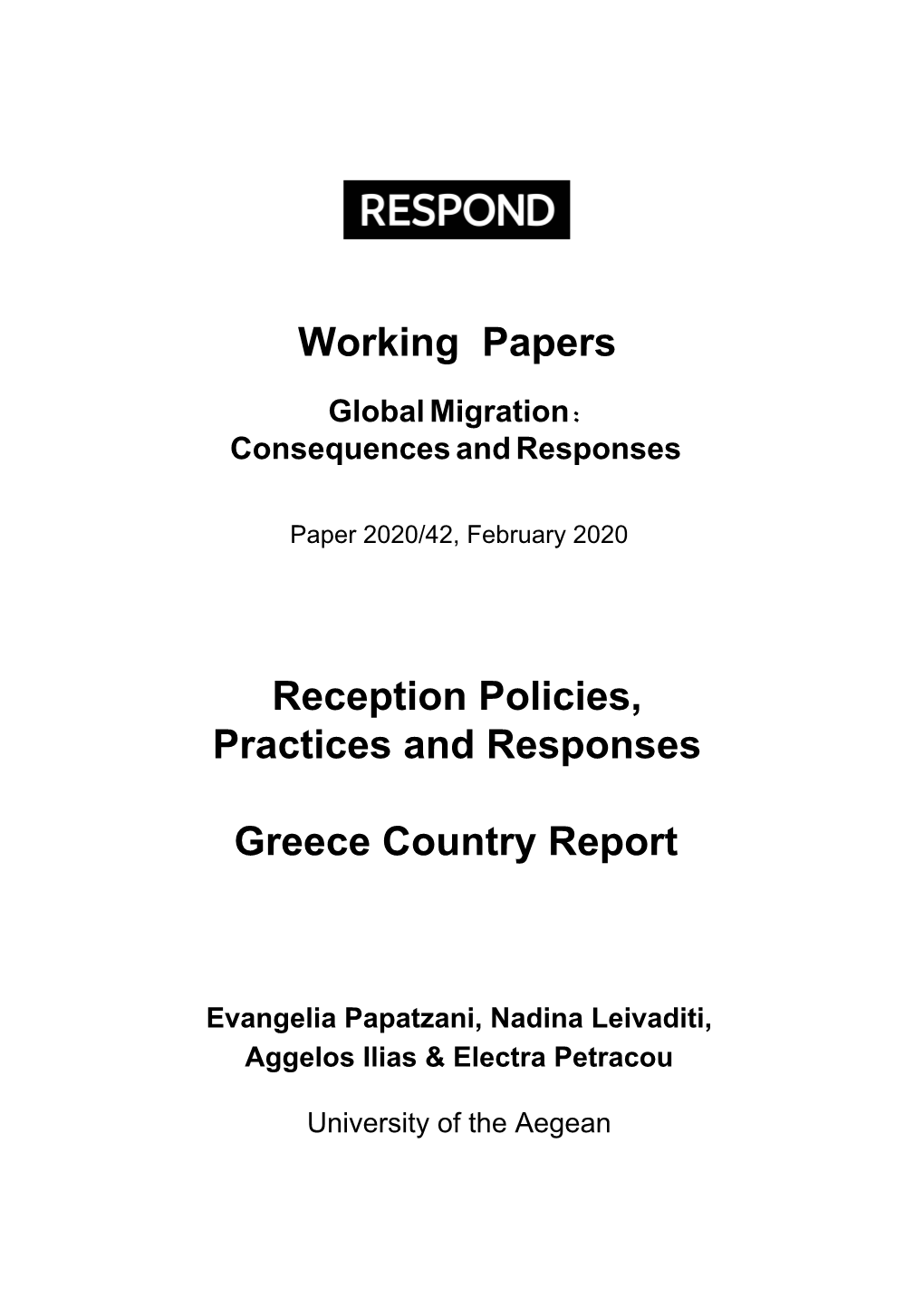 Reception Policies, Practices and Responses Greece Country Report